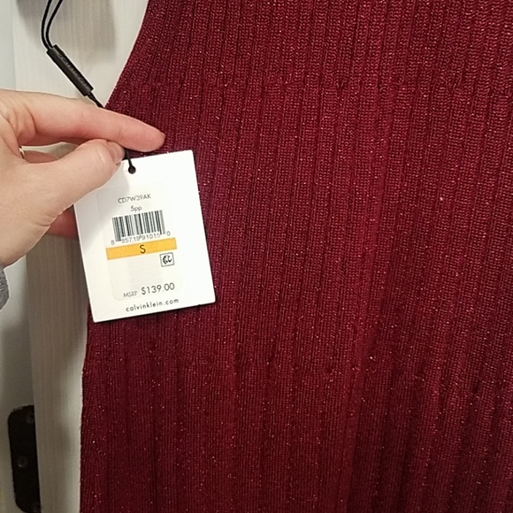NWT Calvin Klein Red Sparkly Lurex Sweaterdress - Picture 5 of 10